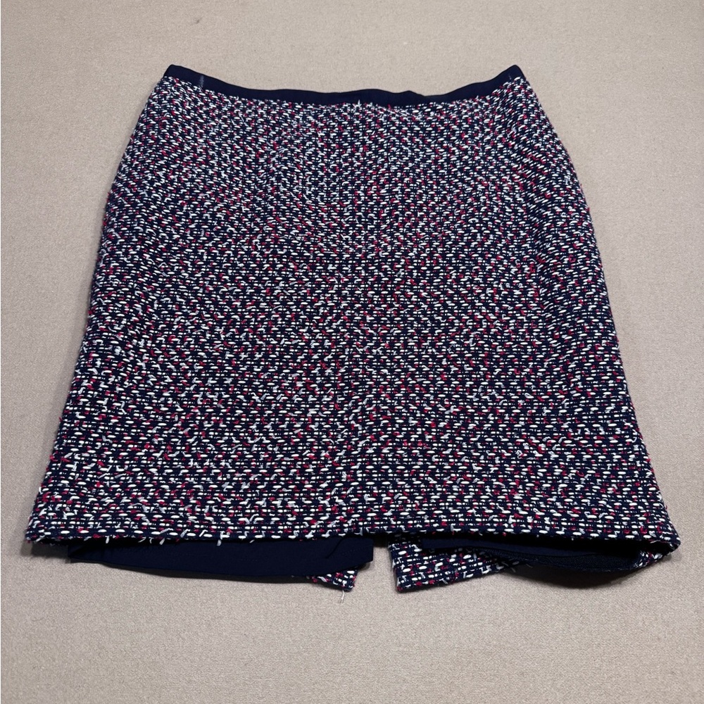 Talbots Asymmetrical Blue and Red Mini Pencil Skirt
